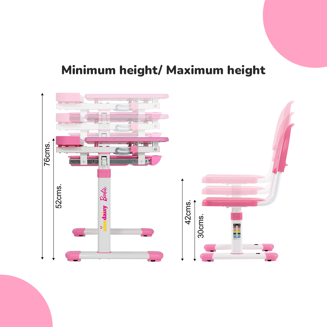 Alex Daisy Plastic Pluto Kids Height Adjustable Study Table & Chair Set (Standard, Pink), 60.96 Centimeters