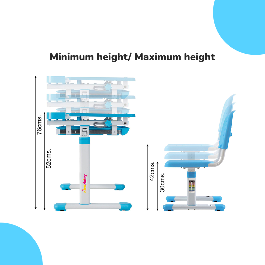 Alex Daisy Pluto Kids Height Adjustable Study Table & Chair Set (with Lamp, Blue), Plastic, 76 Cm, 67 Cm