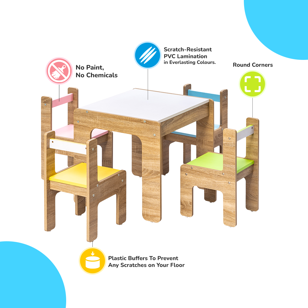 Alex Daisy Sweden Kids Activity Table And Chairs Set (1 Table + 4 Chairs) - Engineered Wood, 64 X 60 X 57.00 Cm